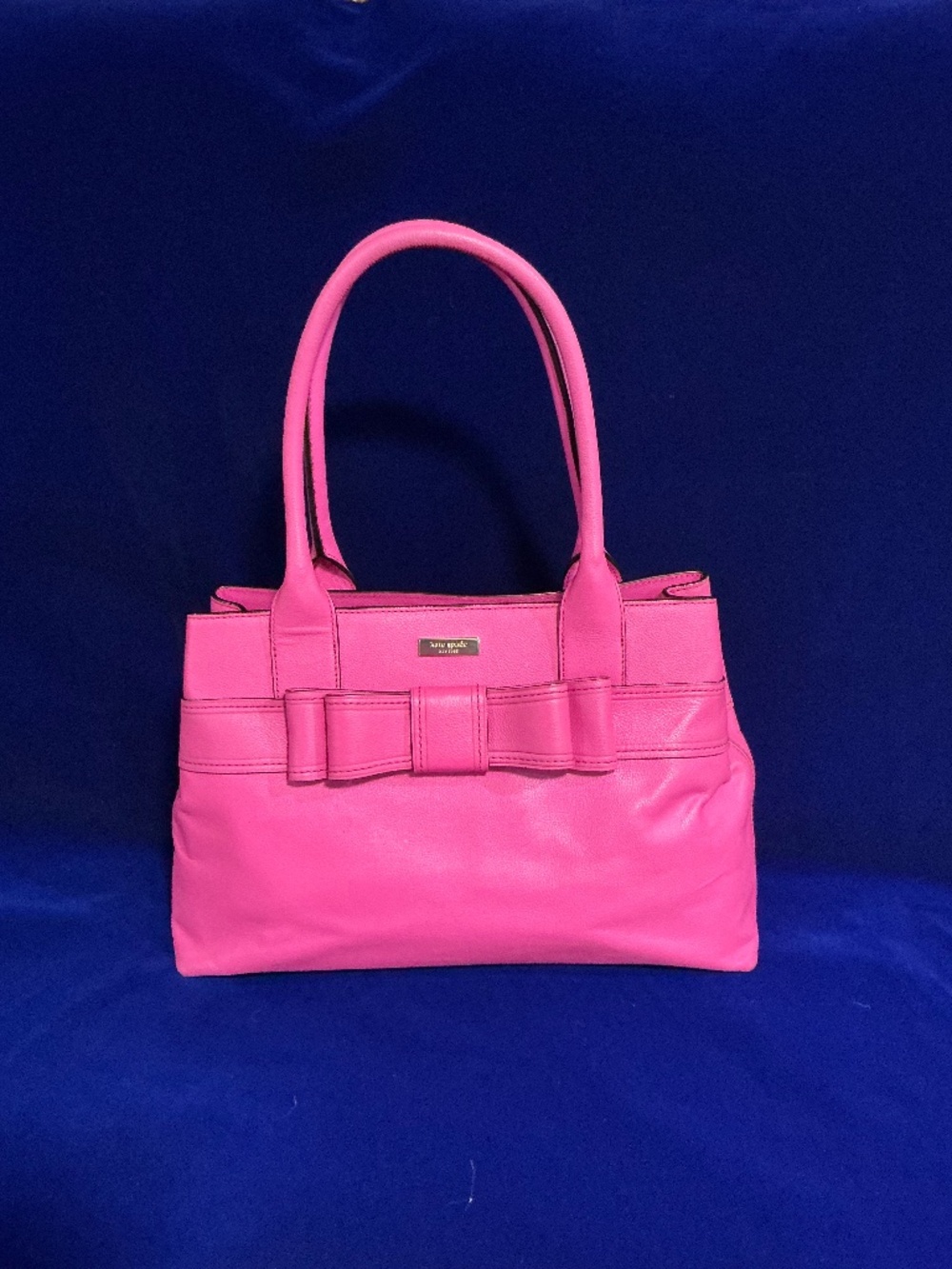 Kate Spade hot pink full pebbled leather bow front handbag